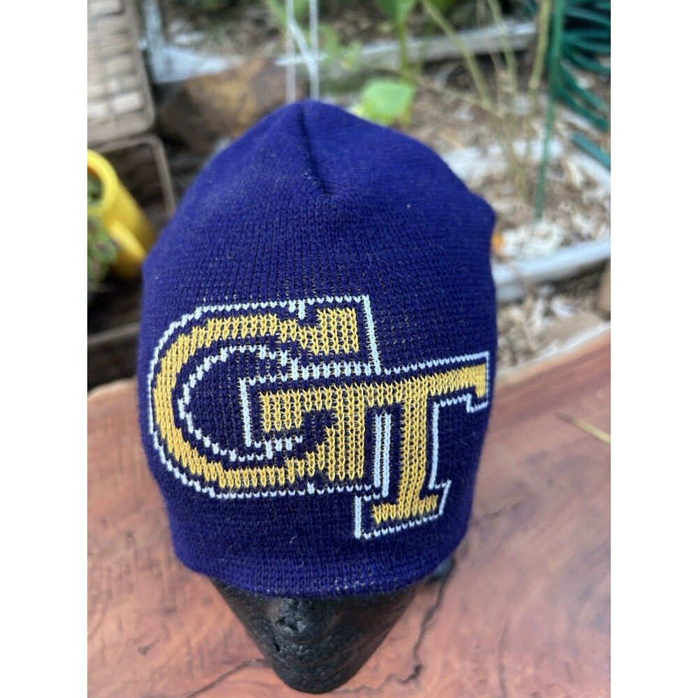Vintage Georgia Tech Beanie Hat Blue Yellow Jackets Knit Winter Cold Spell Out